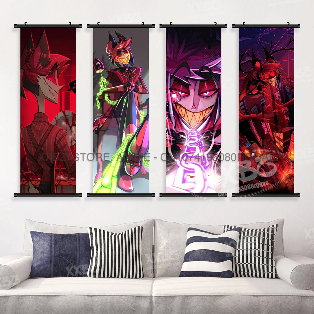 Simple Black Comedy Hazbin Hotel Home Decoration Hanging Painting Cartoon Wall Artwork Scrolls Picture Room Canvas Print Posters