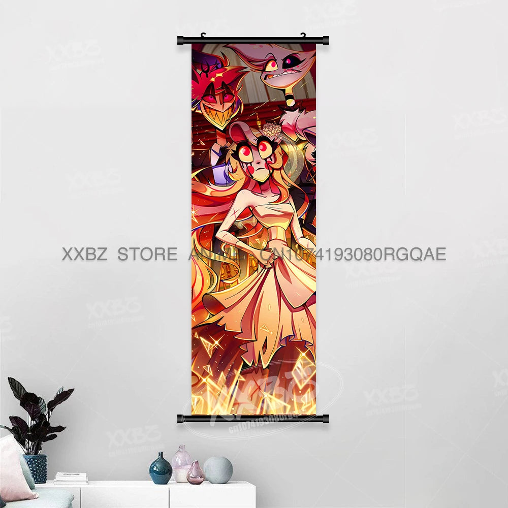 Simple Black Comedy Hazbin Hotel Home Decoration Hanging Painting Cartoon Wall Artwork Scrolls Picture Room Canvas Print Posters