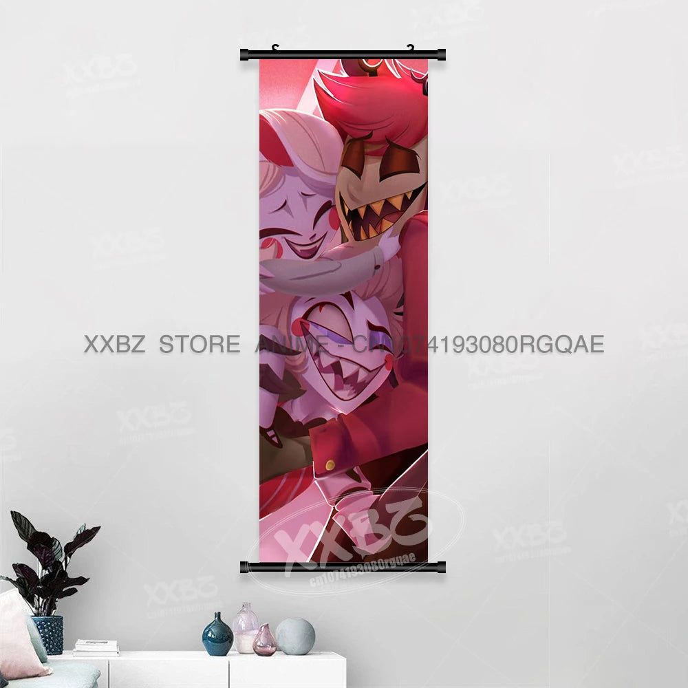 Simple Black Comedy Hazbin Hotel Home Decoration Hanging Painting Cartoon Wall Artwork Scrolls Picture Room Canvas Print Posters