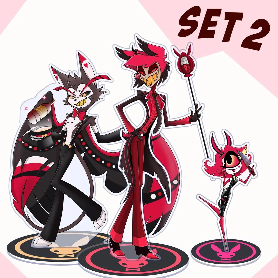 Acrylic Standing Plates for Charlie Lucifer Angeldust Alastor Husk Vox Anime Hazbin Hotel Bunny Standees Exquisite Gifts 10Cm