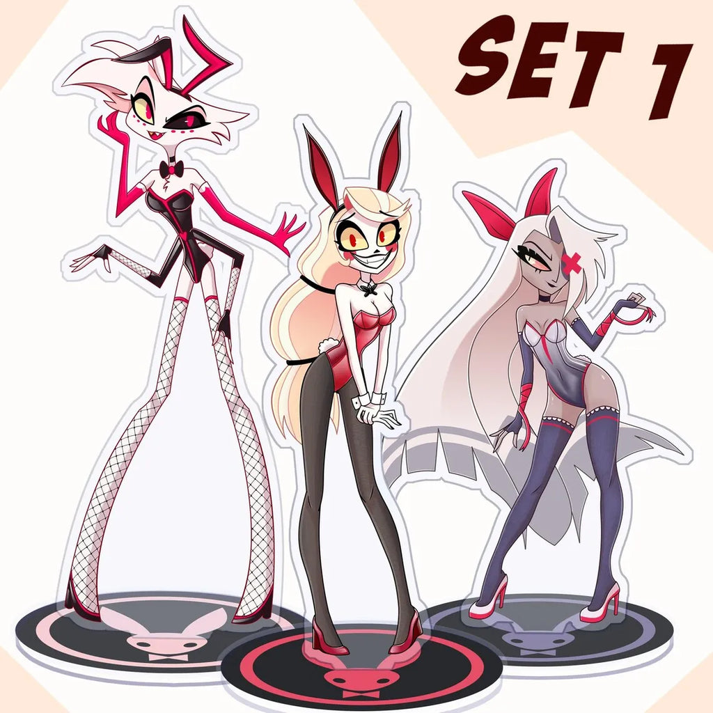 Acrylic Standing Plates for Charlie Lucifer Angeldust Alastor Husk Vox Anime Hazbin Hotel Bunny Standees Exquisite Gifts 10Cm
