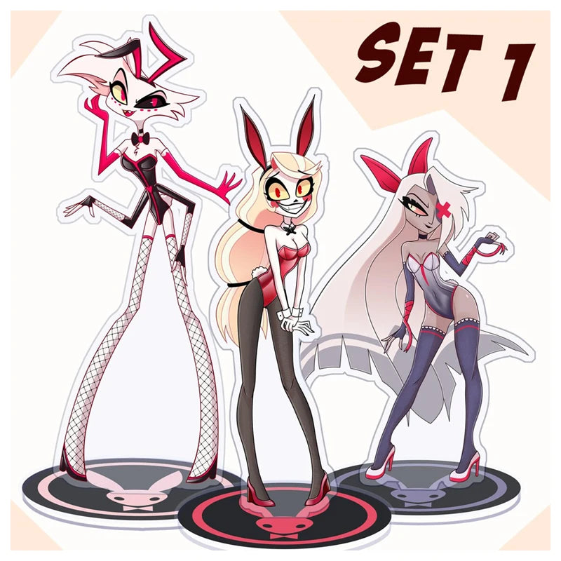Acrylic Standing Plates for Charlie Lucifer Angeldust Alastor Husk Vox Anime Hazbin Hotel Bunny Standees Exquisite Gifts 10Cm