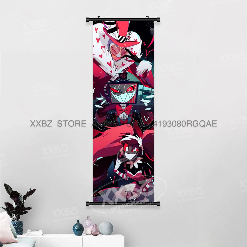 Simple Black Comedy Hazbin Hotel Home Decoration Hanging Painting Cartoon Wall Artwork Scrolls Picture Room Canvas Print Posters