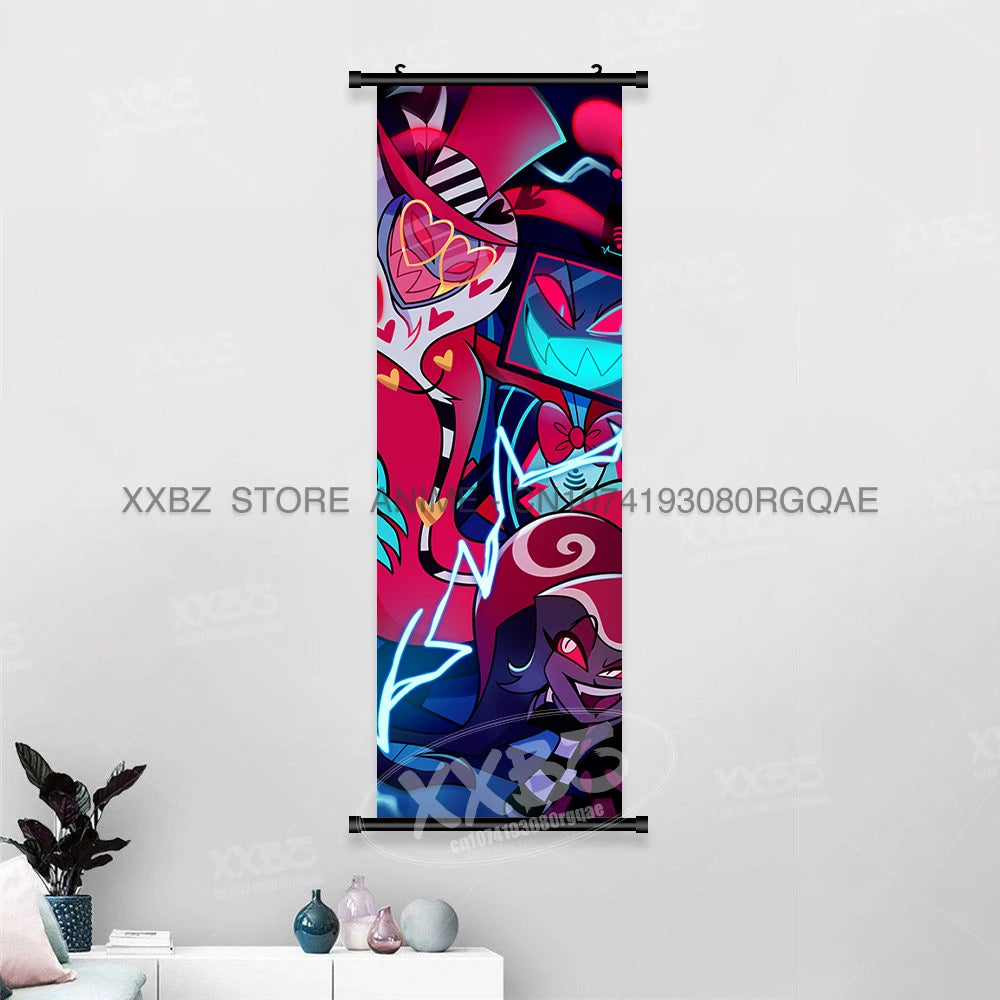 Simple Black Comedy Hazbin Hotel Home Decoration Hanging Painting Cartoon Wall Artwork Scrolls Picture Room Canvas Print Posters