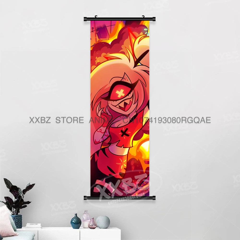 Simple Black Comedy Hazbin Hotel Home Decoration Hanging Painting Cartoon Wall Artwork Scrolls Picture Room Canvas Print Posters