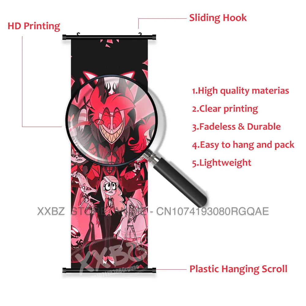 Simple Black Comedy Hazbin Hotel Home Decoration Hanging Painting Cartoon Wall Artwork Scrolls Picture Room Canvas Print Posters