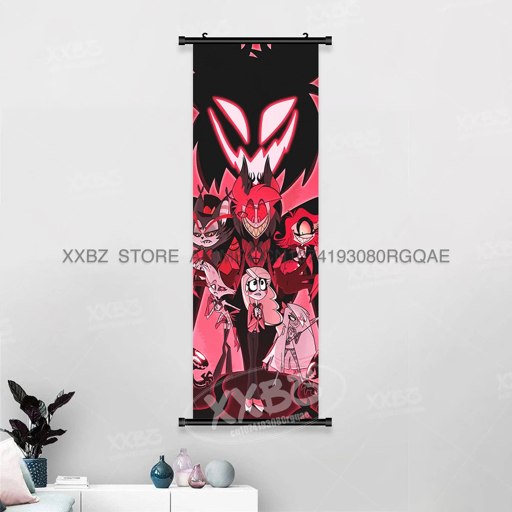 Simple Black Comedy Hazbin Hotel Home Decoration Hanging Painting Cartoon Wall Artwork Scrolls Picture Room Canvas Print Posters