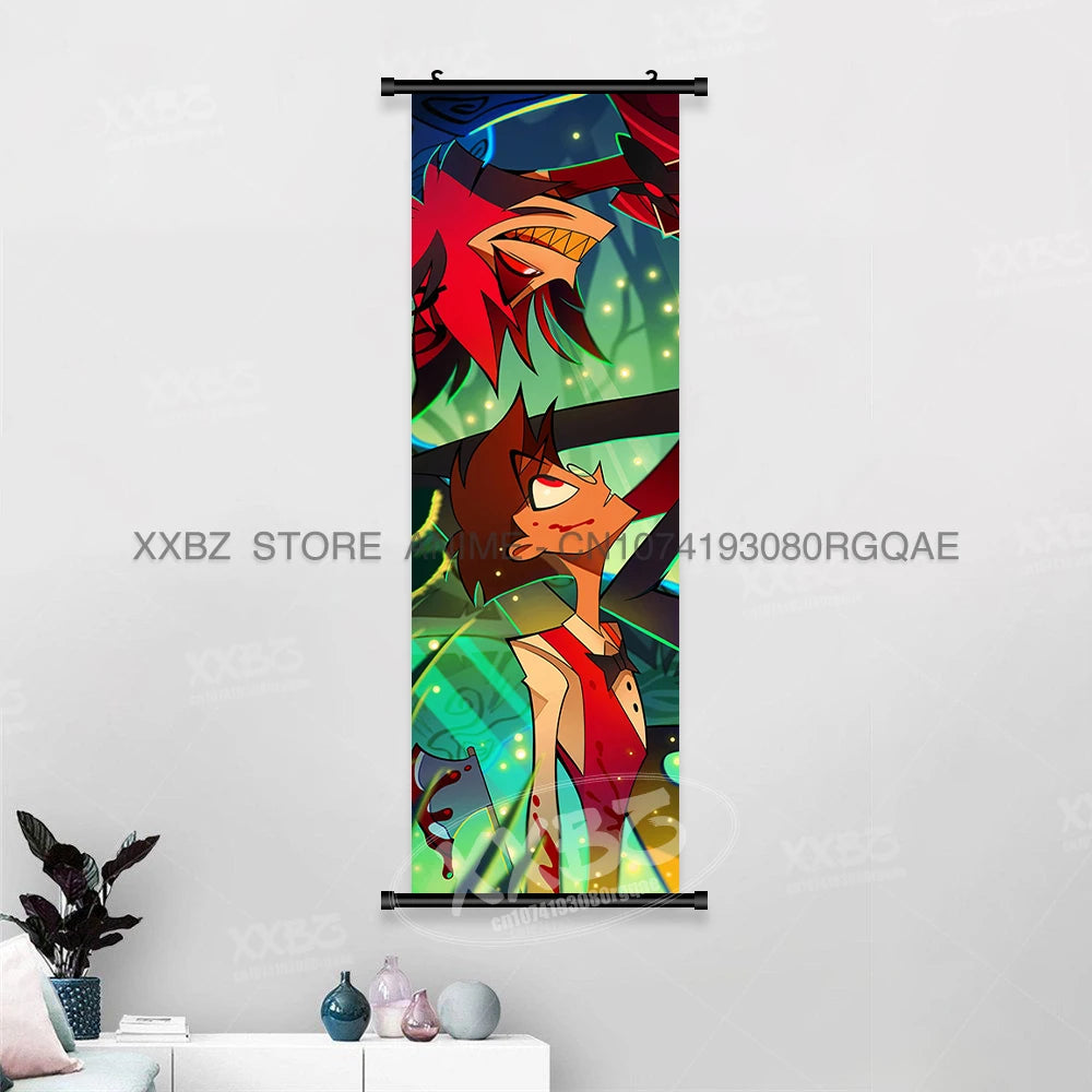Simple Black Comedy Hazbin Hotel Home Decoration Hanging Painting Cartoon Wall Artwork Scrolls Picture Room Canvas Print Posters