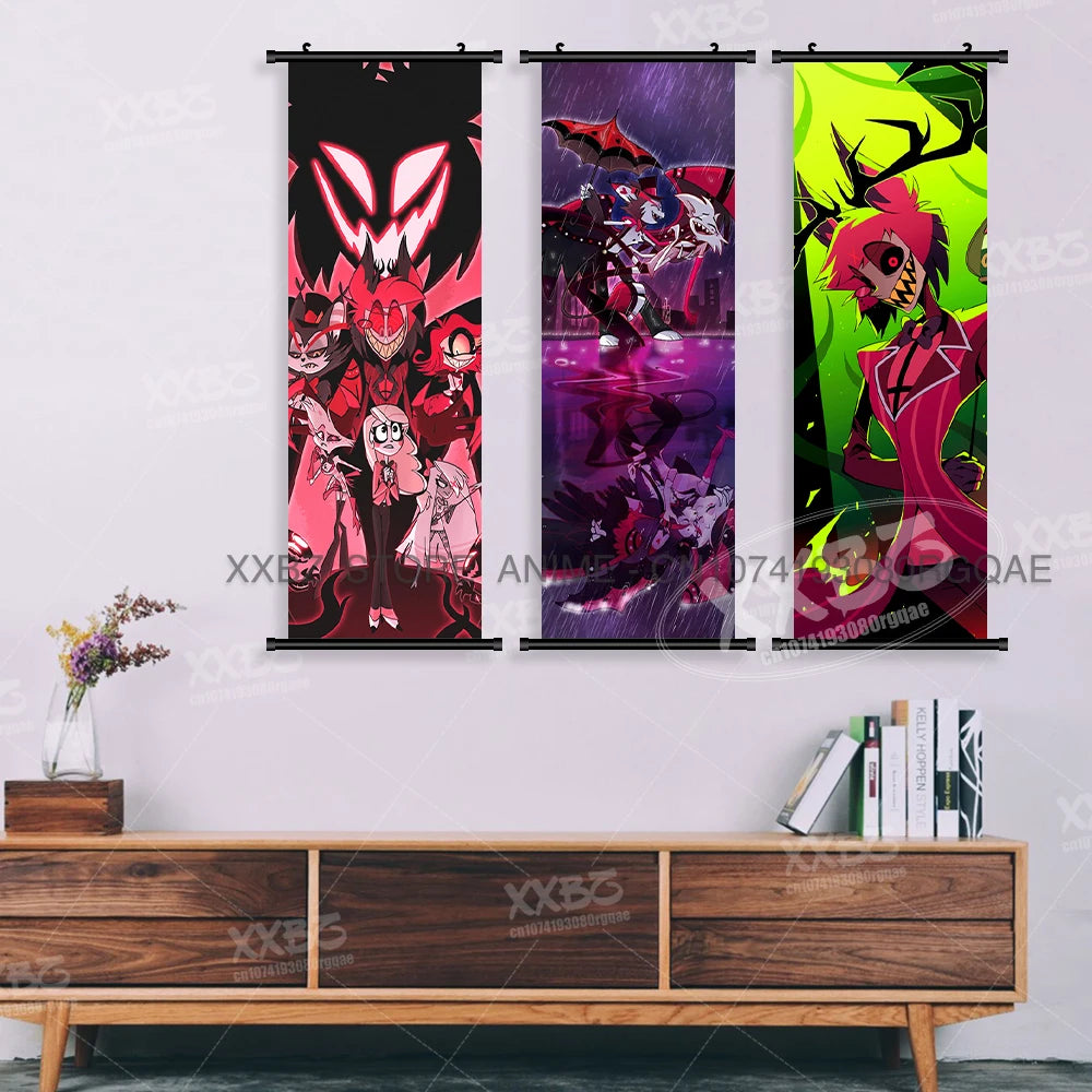 Simple Black Comedy Hazbin Hotel Home Decoration Hanging Painting Cartoon Wall Artwork Scrolls Picture Room Canvas Print Posters