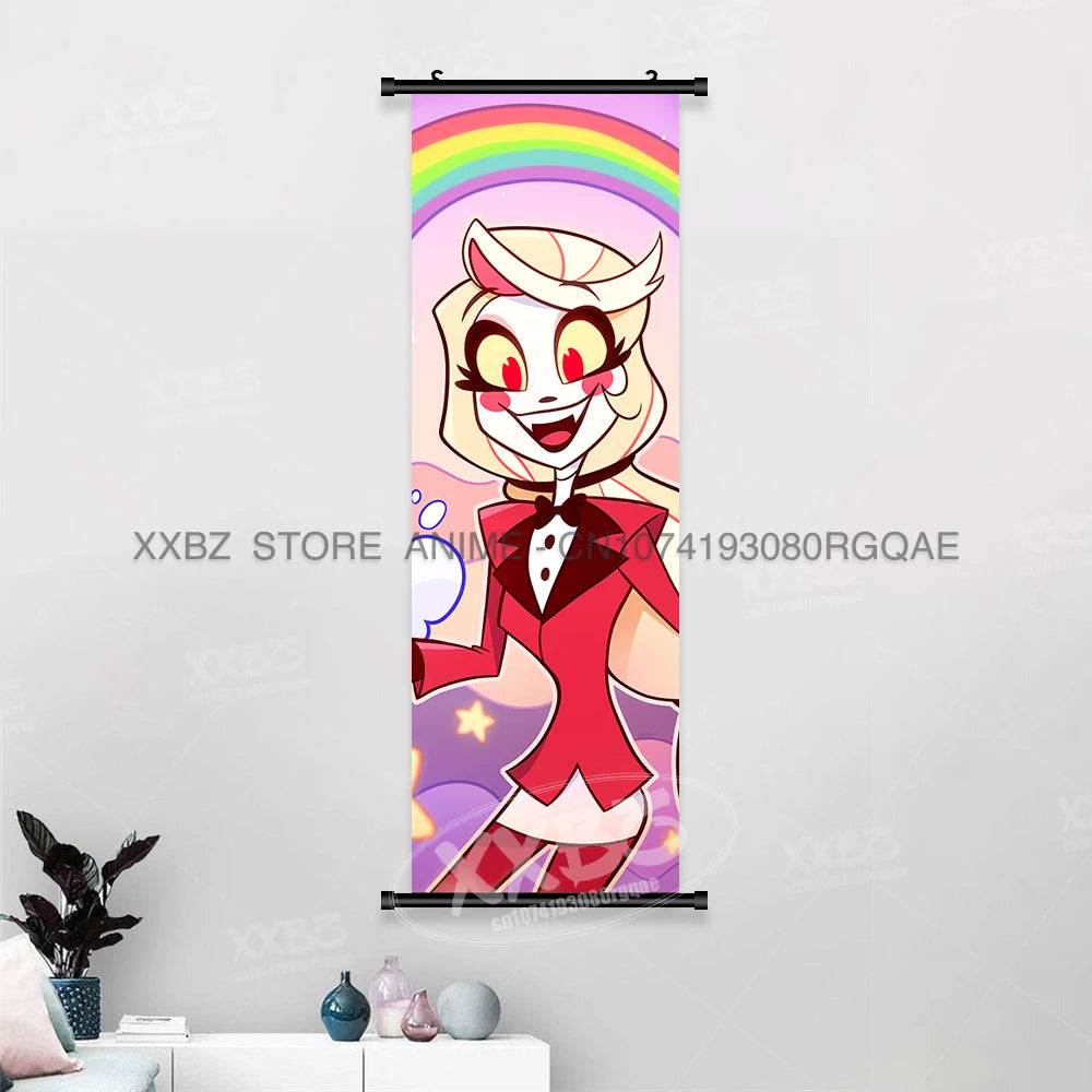 Simple Black Comedy Hazbin Hotel Home Decoration Hanging Painting Cartoon Wall Artwork Scrolls Picture Room Canvas Print Posters