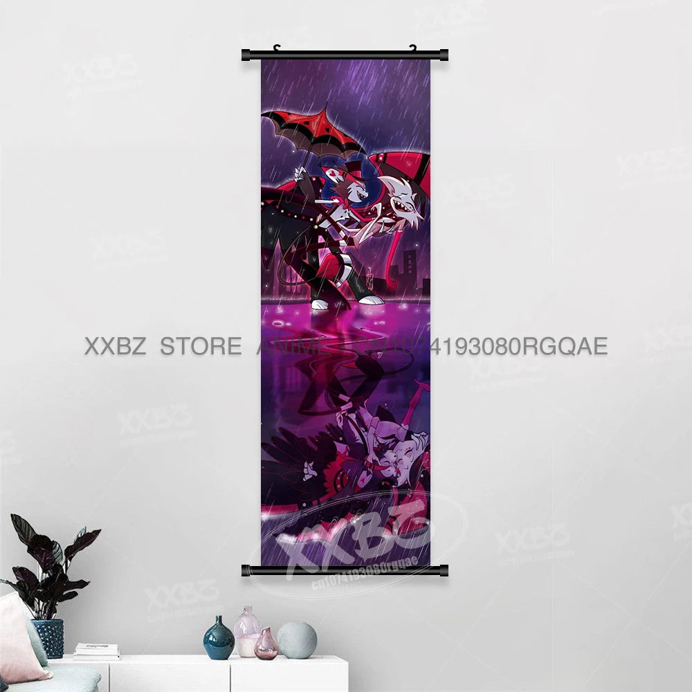 Simple Black Comedy Hazbin Hotel Home Decoration Hanging Painting Cartoon Wall Artwork Scrolls Picture Room Canvas Print Posters