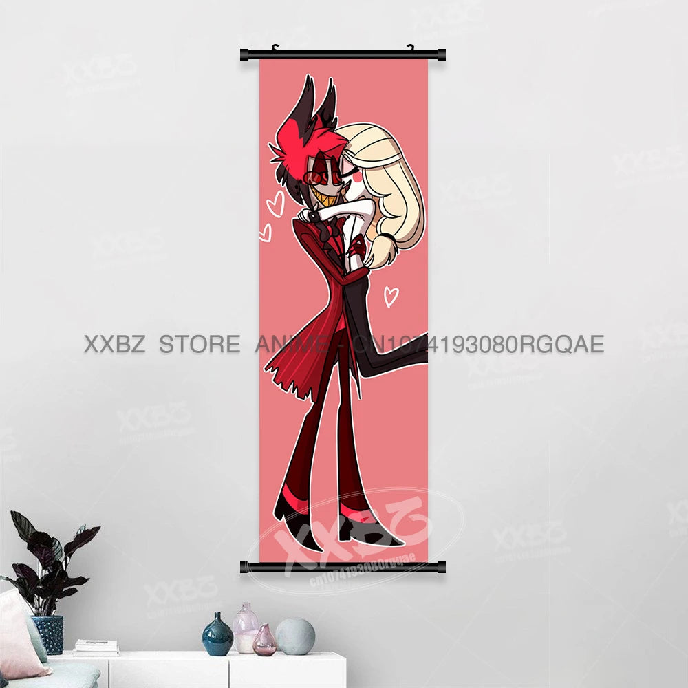 Simple Black Comedy Hazbin Hotel Home Decoration Hanging Painting Cartoon Wall Artwork Scrolls Picture Room Canvas Print Posters